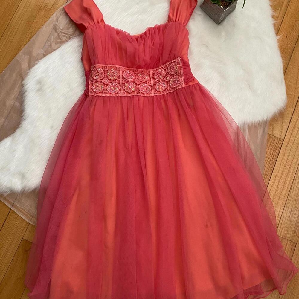 My Michelle Pink and Coral Tulle Overlay Dress Size 16